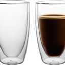 NIRA.Z 2 Pack 16oz Double Wall Glass Coffee Mugs, No Hole Bottom, Insulated Borosilicate Glass Coffee Cups, Clear Mugs for Hot & Cold Beverages, Perfect for Espresso, Latte, Tea, Cappuccino