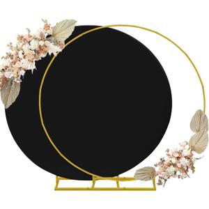 6.6ft Round Backdrop Stand and Black Covers 1 Stable Balloon Arch Stand with Base and 1 Polyster Circle Arch Covers Metal Wedding Arch Backdrop Stand Frame for Parties Baby Shower Garden Decorations