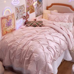 Bedsure Twin Comforter Set Pink for Women - Bed in a Bag Twin Size 5 Pieces, GentleSoft Pintuck Bed Set Gift for Family, Pinch Pleat Pink Comforter with Sheets, Pillowcase & Sham