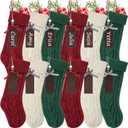 KaKaPops Christmas Stockings, 18 Inches Christmas Stocking with Name Tags Cable Knitted Stocking Decorations for Holiday Party Decor (4pcs Burgundy + 4pcs Green + 4pcs Ivory)
