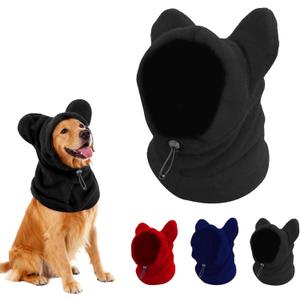 Dog Snood Winter Hood with Ear Protection, Fleece Neck Warmer for Dogs, (Black, Small)