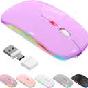 Azmall Bluetooth Wireless Mouse, Slim LED Rechargeable Silent Mouse with 2.4GHz USB-A/USB-C Receiver & Type-C Adapter, Compatible with Laptop, MacBook, iPad, iPad Pro,Mac,Tablet - Purple