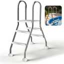Above Ground Pool Ladder,34 ''Heavy Duty Luxury Pool Ladder with Platform,2-Steps Swimming Frame Pool Ladder,304 Stainless Steel,550lbs Load Capacity,Anti-Slip Feet &Wider Steps