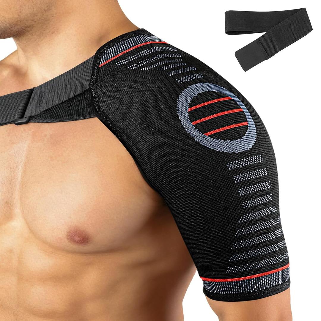 Rotator Cuff Shoulder Brace for Men and Women, Adjustable Shoulder Compression Sleeve with Replacement Strap, Breathable Shoulder Immobilizer Brace for Rotator Cuff Pain Relief, Fits Left/Right Arm