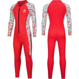 Dive Skins Suit for Kids Girls Boys Toddler and Youth Scuba Diving Full Body Swimsuit 1mm Snorkel Rash Guard Water Sports Workout for Swimming Surfboard Surfing (Medium, Red)
