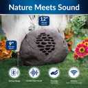 Alpine Corporation 9" Tall Solar Bluetooth Rock Speaker, Weather-Resistant High Fidelity Outdoor Audio System with 50 Foot Range, Brown - Set of 2