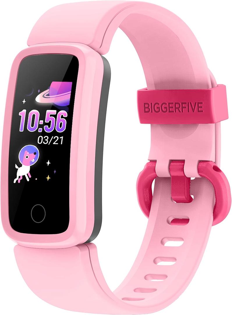 BIGGERFIVE Vigor Kids Fitness Tracker for Girls & Boys Ages 5-15, Kids Watch with IP68 Waterproof, Pedometer, Activity Tracker with Heart Rate & Sleep Monitor, Calorie & Step Counter Watch (Pink)