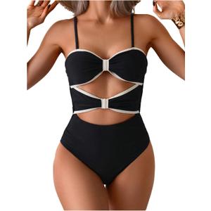Milumia Women's One Piece Cut Out Tie Back Monokini Swimwear Spaghetti Strap Swimsuits (Multicolor) Medium