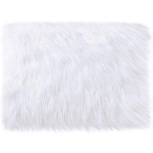 White Faux Fur Plush Cushion Fluffy Small Area Rug, Luxury Background for Small Items/Jewelry/Nail Art Desk Photos, Product Display & Home Decor (Rectangle - 15 x 10 Inches)