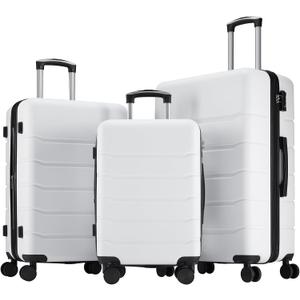 OLIXIS 3-Piece Luggage Set, Carry On Suitcases with Spinner Wheels, Expandable Travel Luggage with TSA Approved Lock & ABS Hard Shell, White, 20/24/28 Inch