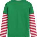 Toddler Girl Christmas T-Shirt Kid Xmas Ugly Reindeer Santa Claus Snowman Shirt Long Sleeve Strip Patchwork Cooton Tee Top