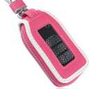carleef Car Key Fob Cover Case,Leather Car Key Holder with Mesh Window,Universal Keychain Case Car Accessories for Women & Men (Rose/White), 3.45"L * 1.85"W