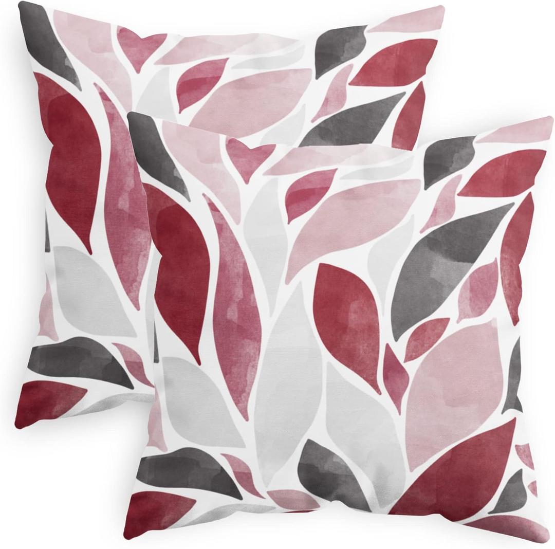 CaliTime Throw Pillow Cases Pack of 2 Cozy Fleece Falling Dahlia Floral Flowers Petals Decorative Cushion Covers for Couch Bed Sofa Farmhouse Decoration 22 X 22 Inches Burgundy Pink Grey