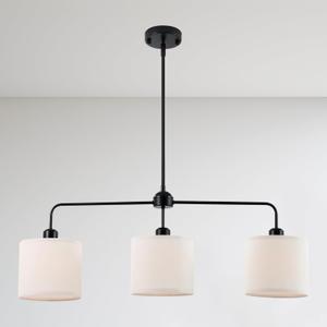 3 Lights Linear Chandelier, Farmhouse Kitchen Island Pendant Light Fixtures Over Table with Fabric Lampshade, Height Adjustable Pendant Light Fixture Industrial Black Hanging Lighting for Dining Room