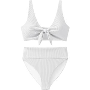 ANRABESS Bikini Sets for Women Summer High Waisted 2 Piece Bathing Suit Ribbed Tie Knot Swimsuit 2026 Beach Vacation Swimwear L