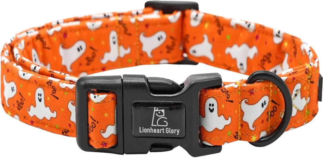 Lionheart Glory Halloween Dog Collar -Fall Dog Collars Heavy Duty, Adjustable Collar for Medium Dogs, Female or Male (Medium (Pack of 1, Ghost)