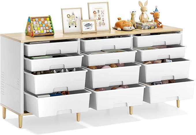 12-Drawer Storage Cabinet with Wooden Tabletop - Multi-Functional Organizer for Home & Office, Space-Saving Design, Easy Assembly, White