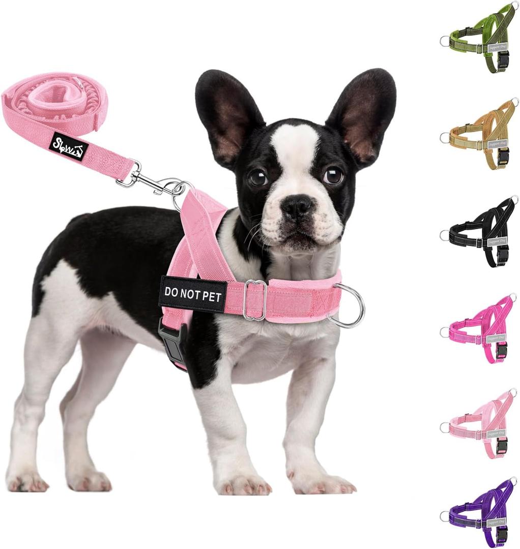 SlowTon No Pull Dog Harness - Heavy Duty Dog Harness and Leash Set for Medium Large Dogs, Reflective Tactical Harness with Soft Padded and Front Clip for Easy Walk and Training (PI, S)