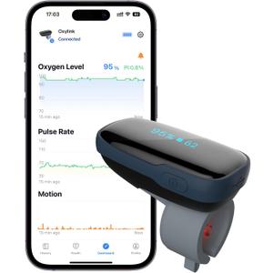 Vibeat Wearable Blood Oxygen Monitor Oxylink - Bluetooth Pulse Oximeter Finger with Audio Notification, Rechargeable O2 Sensor for Continuous Tracking with Free App