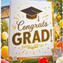 Graduation Banner Congrats Grad Door Cover Banner 71x35 Inches Gold 'Congrats Grad!' Graduation Party Supplies