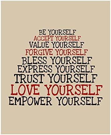 "Accept Forgive Love Yourself" Wall Art Print - 8x10” Modern Typographic Print For Living Room Décor, Home Decor, Perfect Motivational Wall Art For Self-Confidence, Unframed