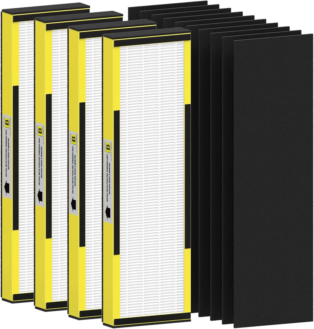4 Pack FLT4825 HEPA Filter B Replacement Compatible with AC4825 AC4825E AC4300 AC4800 AC4900 AC4850, 4 True HEPA Filters & 6 Activated Carbon Pre-filters (4.7" x 15.8" x 1.4")