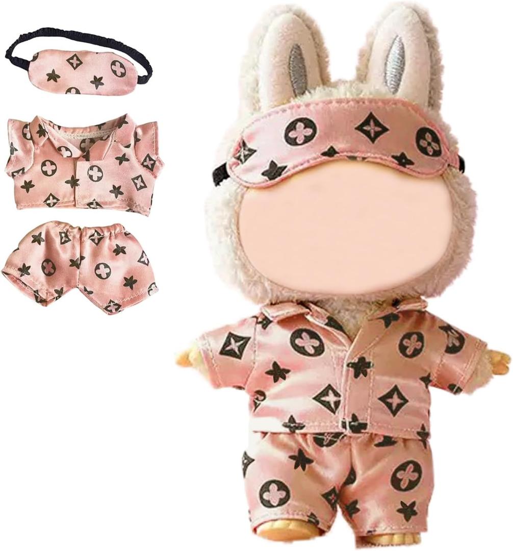 Pink Dolls Clothes Compatable with Labubu(NO Doll), 17cm Dolls Cute Outfit Accessories, Small Clothes Set for Doll, Gift for Women