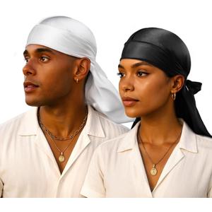 YFONG 100% 22 Momme Mulberry Silk Durags for Men Women, Extra Long Strap Silky Durag, Do Rag for 360 Waves