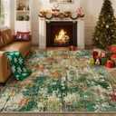 RELEANY Washable Area Rugs 8'x10' Non-Slip Modern Abstract Soft for Living Room Entryway Bedroom Nursery, Print Pattern, Green Orange Rust Red Cream Colorful