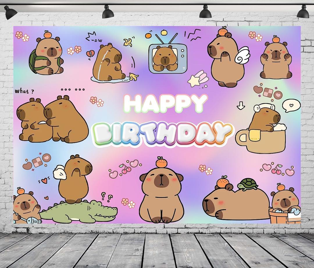 8x6FT Capybara Backdrop Capybara Themed Supplies for Boys Girls Baby Shower Cute Capybara Photo Background for Kids Birthday Decorations Photo Studio Props Vinyl