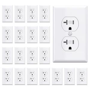 AIDA 20 Amps Outlets Duplex Electrical Receptacle Outlets,Tamper Resistant,Heavy-Duty Receptacle Wall Outlet,Residential,TR,3-Wire, Self-Grounding Clip,Wall Plate Included,UL Listed (20 Pack, White)