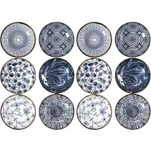 ZENFUN 12 Pcs Soy Sauce Dishes, Tiny Bowls, 3 oz Dipping Bowls for Condiment Sushi, Elegant Mini Bowl for Side Dish, Ketchup, Appetizer Plates, Ceramic, Blue and White