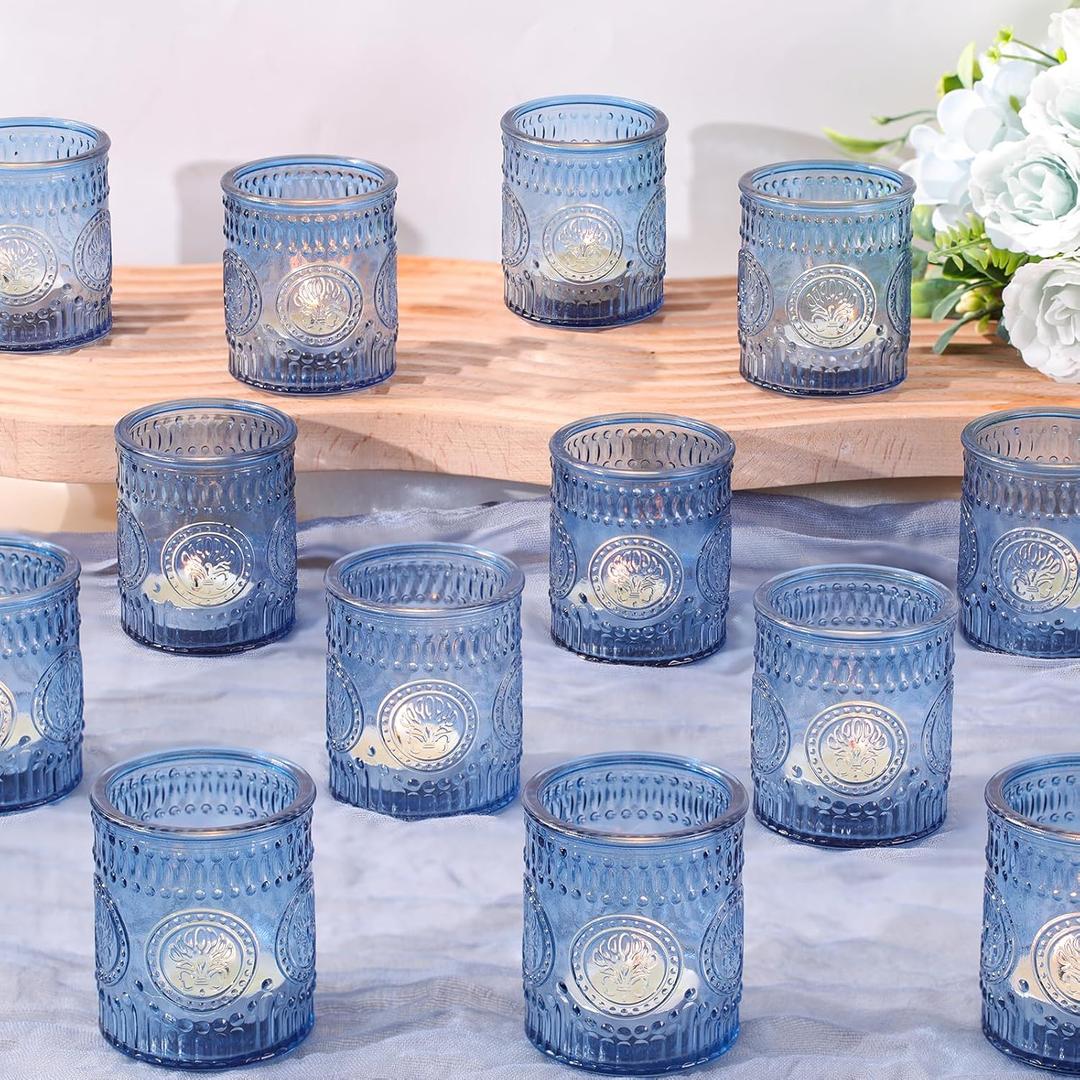 Matahum 36 Pcs Blue Votive Candle Holders, Tea Light Candle Holders for Wedding Centerpiece, Glass Candle Holders for Table Centerpiece, Home and Party Decorations