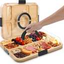 Bamboo Charcuterie Boards with Lid, Travel Portable Cheese Board & Serving Tray with Clear Cover, Charcuterie Boxes for Picnic, Kitchen, Housewarming Gifts for Women & New Home (6 Compartments)