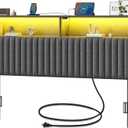 Rolanstar Headboard for Queen Size Bed with Storage, Head Board with USB & Type C Port, 60,000 DIY Color of LED Light, Velvet Upholstered, Height Adjustable, Sturdy, Easy Assembly, Grey