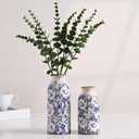 VICTOR & TERESA Blue and White Ceramic Vases Home Decor, Farmhouse Vase for Flowers, Flower Vase Set of 2, Rustic Decorative Vases for Pampas Grass, Table, Living Room, Shelf, Centerpieces, 8 inch