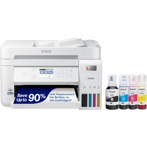 Epson EcoTank ET-3843 Wireless Color All-in-One Cartridge-Free Supertank Printer with Scanner, Copier, ADF and Ethernet-for The Ultimate Home Office, White