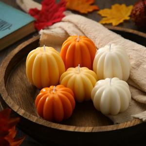 MTLEE 6 Pieces Fall Pumpkin Shaped Candles Thanksgiving Scented Tealight Candles Home Decor Handmade Thanksgiving Gifts for Bedroom Bathroom Party (Orange, White, Pumpkin) (Small)