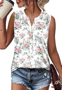 ONLYSHE Tank Top for Women Cami Tunic Casual Dressy Loose Flowy Summer Sleeveless Top Fresh Rose XL