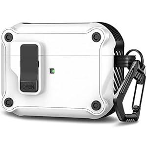 RFUNGUANGO Automatic Pop-up Case Compatible with AirPods Pro 2nd Generation/ 1st Generation with Secure Lock Clip, Full-Body Shockproof Hard Protective Cover for AirPods Pro (2022/ 2019)-White 