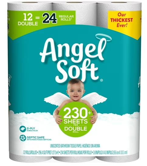 Angel Soft Toilet Paper, 12 Double Rolls