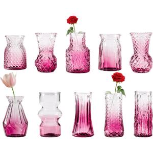 10 Pcs Pink Flower Bud Vases, Loose Transparent Flower Bud Vases, Small Vases, Decorative Vases, Family Wedding Table Decorations