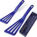 HOTEC 600 Heat Resistant Silicone Slotted Fish Turner Spatula Set, BPA Free Kitchen Cooking Spatulas, for Non Stick Cookware Dishwasher Safe Classic Blue, set of 2