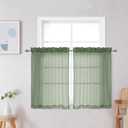 OWENIE Crushed Sage Tier Sheer Curtains for Small Window TreatmentTier Curtains 36 Inch Length 2 Panels Set, Short Sheer Curtain with Rod Pocket - Half Window Curtains for Kitchen, 42 Inches Wide