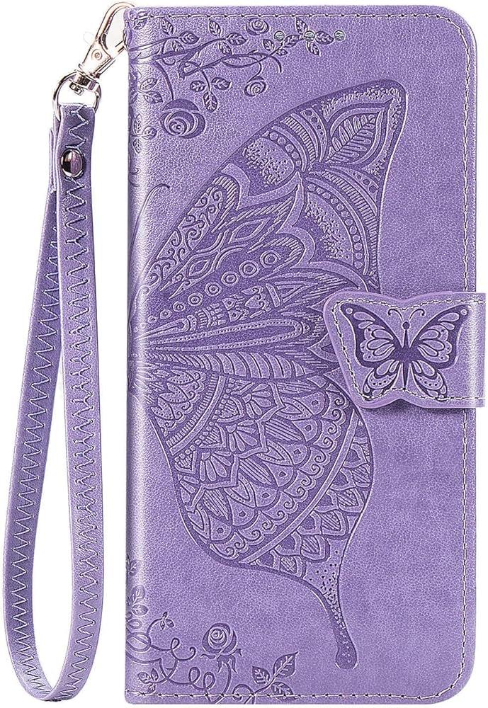 Samsung Galaxy S25 Plus Case Wallet PU Leather Credit Card Holder Full Body Cute Butterfly Design with Wrist Strap Soft TPU Bumper Full Body Protective Phone Case for Girls Women Light Purple