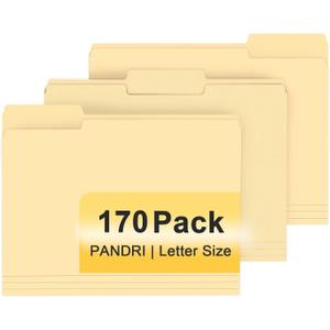 File Folder, PANDRI 170 Pack File Folder, 1/3 Cut Tab, Letter Size, Filing Folder for Office School Business, Manila