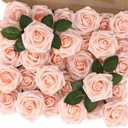 MACTING 30PCS Artificial Rose Flowers Real Touch Fake Flowers with Stem Blush Pink Foam Roses for DIY Wedding Bouquet Table Centerpieces Bridal Shower Party Home Spring Mothers Day Decorations