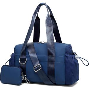 Everyday Mini Gym Bag for Women 2.0, Small Tote with Zipper Compartment Waterproof Travel Duffle Cute Handbag Workout Carry On with Removeable Shoulder Strap & Coin Wallet Easy to Clean - Navy