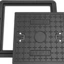 24 x 24 Inches Frp Solid Square Septic Tank Lid and Base with Handles Manhole Cover Clear Opening for Yard Lawn Garden Pavement, Black