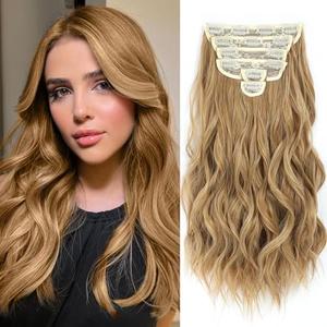 Fliace Clip in Hair Extensions, 6 PCS Natural & Soft Hair & Blends Well Hair Extensions, Lonng Wavy Hairpieces(24inch, 6pcs,Golden Blonde)